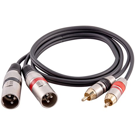 3 Foot Dual XLR Male to Dual RCA Male Patch Cable - 2-XLRM to 2-RCA Audio Cord